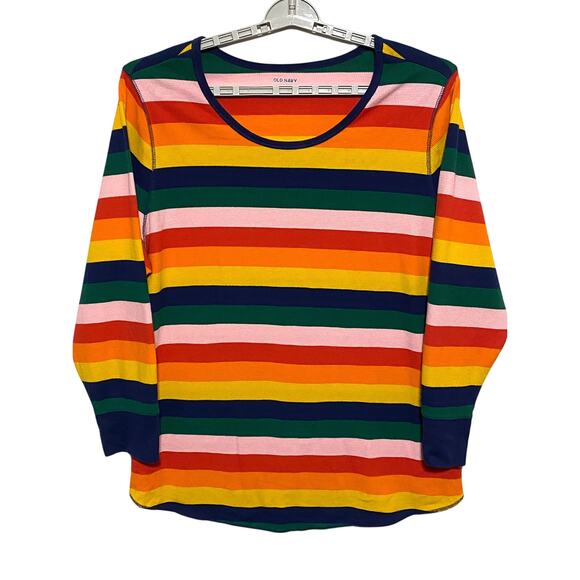 Old Navy Tops - Old Navy Rainbow Striped Thermal Long Sleeve Shirt Womens 4X Colorful Retro Y2K